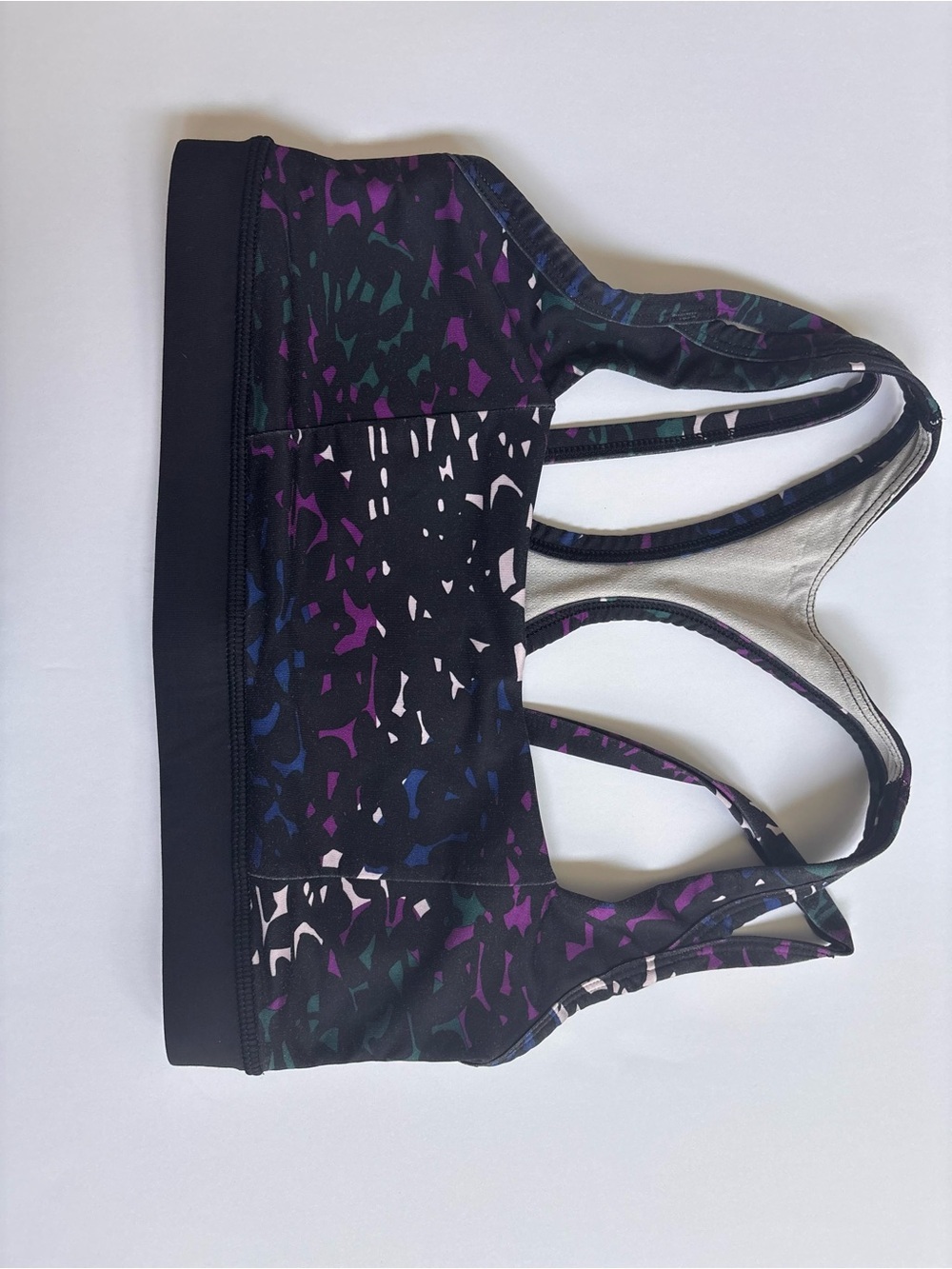Lululemon Energy Sports Bra Size 6 Black Purple Abstract Print Racerback